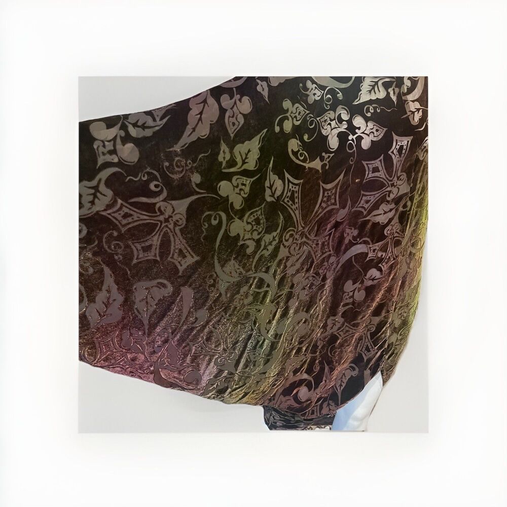 Patricia Lester Velvet Burnout Brown Olive Ombré  Drape Sleeve Dress Size Small - Picture 7 of 9